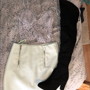 Light light blue leather mini skirt